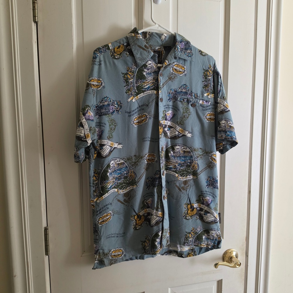 Jimmy Buffett Margaritaville Havana Daydreamin Shirt Mens MD Blue Y2K Tropical